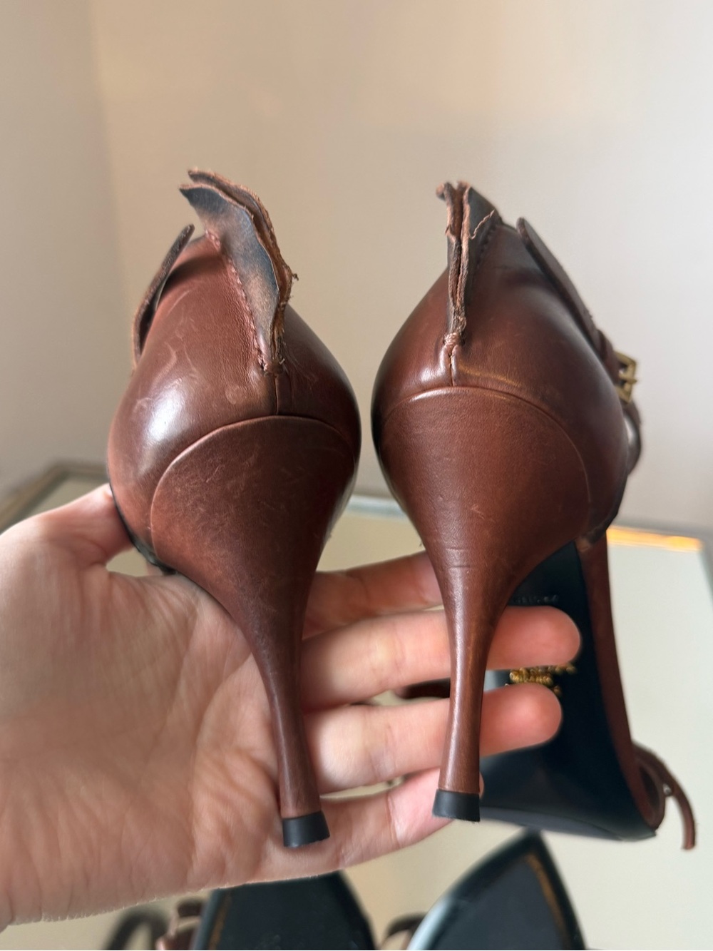 Prada 85mm Distressed Leather Bow Sandals $1,320 38 - Picture 12 of 15